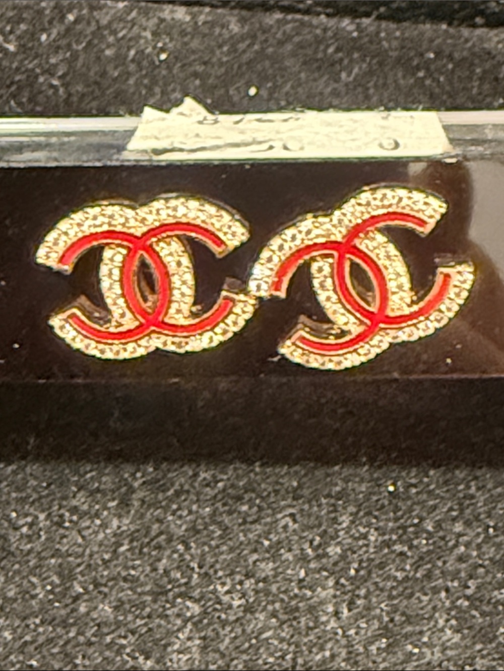 Gold-Tone Double-C Logo Stud Earrings with Red Enamel
